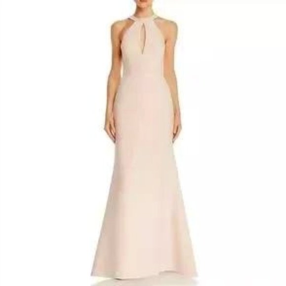 New* BCBGMAXAZRIA Cut-Out Halter-Neck Gown Dress Bare Pink Color Size 8 $338.00 - Picture 6 of 9